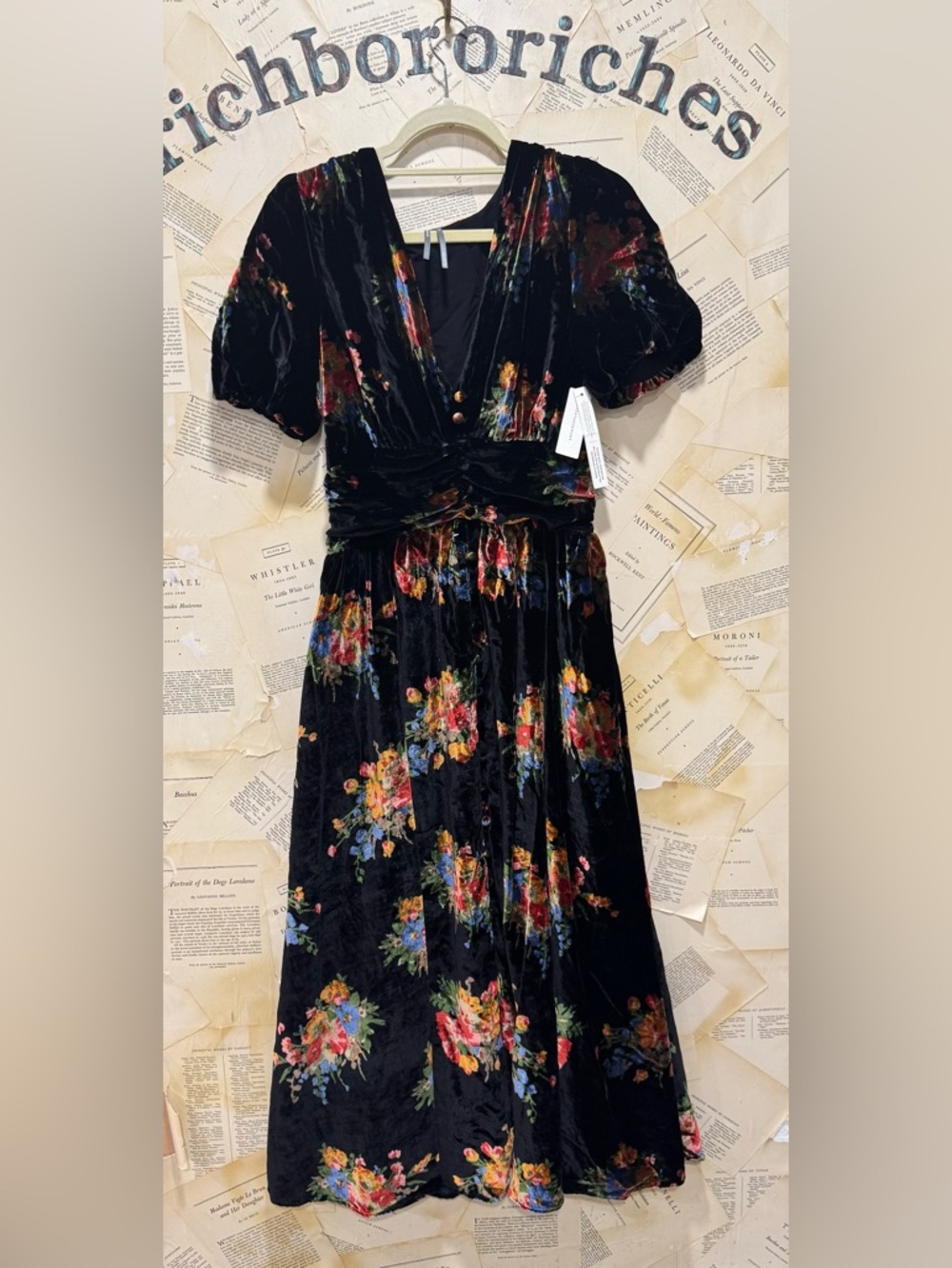 Anthropologie The Katerina Button Front Dress Velvet Edition Pockets  Floral - Picture 5 of 6